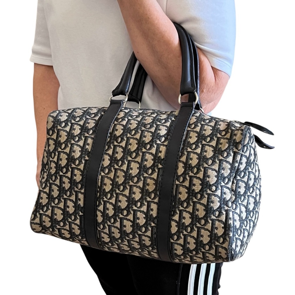 Christian Dior Blue Canvas Trotter Boston Bag - Picture 3 of 11